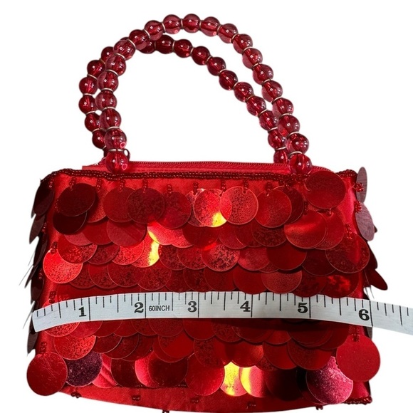 Vintage Y2K Mini Ruby Red Embellished Sequin Beaded La Regale Purse Handbag - Picture 7 of 9